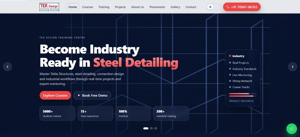 TEK Design Training Centre website preview